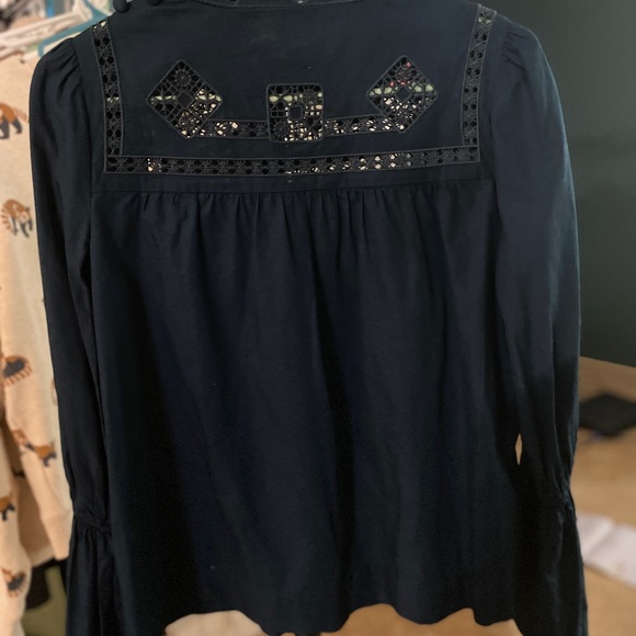 Free People Navy Blue Another Eternity Crochet Mock Neck Bell Sleeve Top S P - Picture 6 of 6